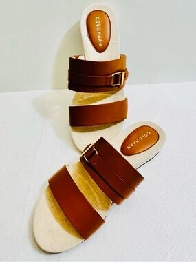 Cole Haan Women's Tan Double-Strap Slide Sandals